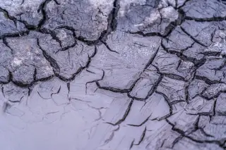Illustration: A close-up shot of cracked, muddy, and drying earth surface texture.